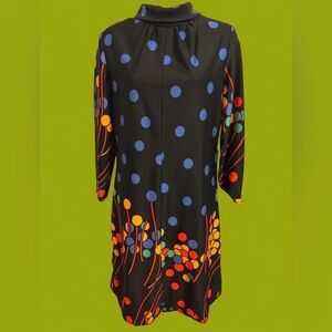 Vintage 1970’s Korell black/multi colored abstract dress with long sleeves